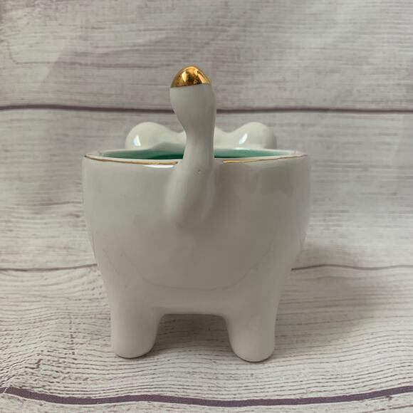 Elephant Trinket Dish Jewelry Holder Succulent Planter Gold Trim Teal Interior - Picture 4 of 12